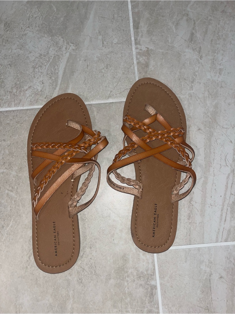 American Eagle Outfitters Braided Tan Strappy Slide Sandals